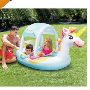 Детски надуваем басейн с пръскало INTEX, Еднорог, 254 x 132 x 109, Многоцветен, 758435