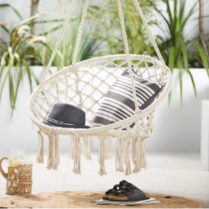 Висяща градинска люлка – хамак с ресни, Бял